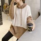 Color Block Hooded Sweater Beige & Coffee - One Size