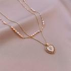 Heart Pendant Freshwater Pearl Layered Necklace White Freshwater Pearl - Gold - One Size
