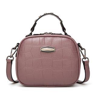 Embossed Metal-accent Zip Cross Bag