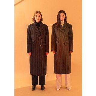 Pinstriped Woolen Chesterfield Coat