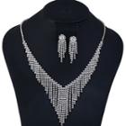 Set: Rhinestone Fringed Necklace + Earring White - One Size