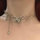 Butterfly Pendant Choker 0939a - Necklace - Silver - One Size