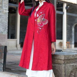 3/4-sleeve Embroidered Frog-button Coat