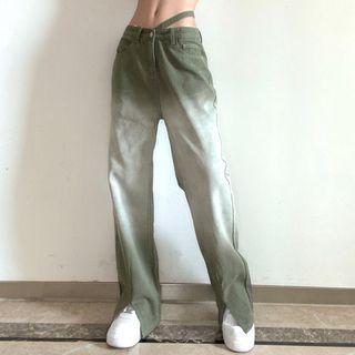 Gradient Slit Wide Leg Jeans
