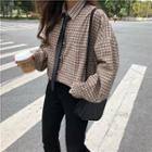 Set: Lantern-sleeve Plaid Shirt + Tie