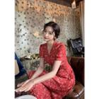 Chu Taime Floral Surplice-wrap Dress Red - One Size