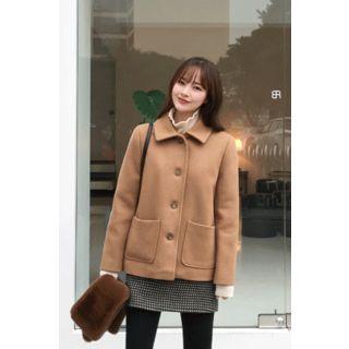 Buttoned Fleece-lined Wool Blend Jacket