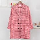 Double-breasted Gingham Long Blazer Red - One Size