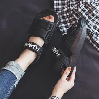 Lettering Adhesive Strap Flat Sandals
