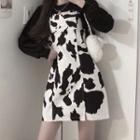 Cropped Sweatshirt / Spaghetti Strap Cow Print A-line Dress