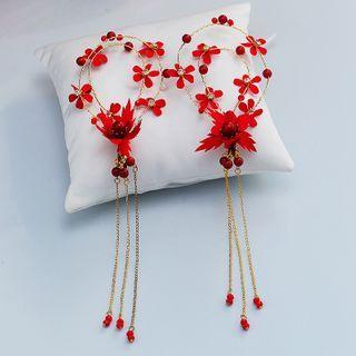 Wedding Set Of 2: Rhinestone Flower Fringe Hair Clip Set Of 2 - As Shown In Figure - One Size