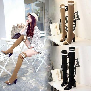Block Heel Knit Over The Knee Boots
