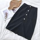 Plain Single-breasted Double-pocket Skirt