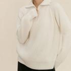 Lapel Plain Knitted Sweater