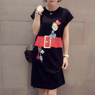 Cartoon Print Cap Sleeve Dress