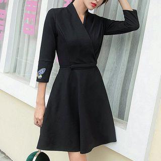 3/4-sleeve Embroidered A-line Mini Dress