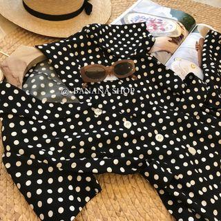 V-neck Dotted Button-up A-line Dress