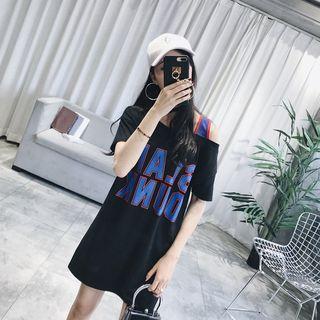 Cutout Shoulder Letter Short-sleeve Dress