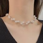 Faux Pearl Stainless Steel Choker White & Silver - One Size