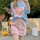 Elbow-sleeve Print T-shirt / Mini Pencil Skirt
