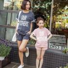 Family Matching Set: Lettering Short Sleeve T-shirt + Shorts