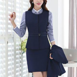 Contrast Trim Long-sleeve Shirt / Pencil Skirt / Vest / Dress Pants