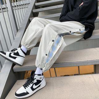 Button-side Drawstring Panel Harem Pants