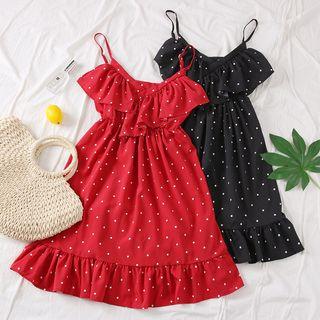 Dotted Strappy Ruffle A-line Dress