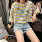 Short-sleeve Striped Lettering Cropped Top