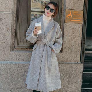 Notch-lapel Tie-waist Melange Coat