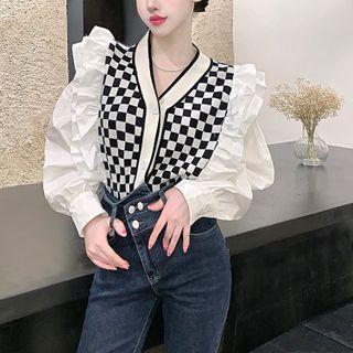 Check Cardigan / Straight Leg Jeans