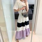 Color Block Short-sleeve Maxi A-line Dress