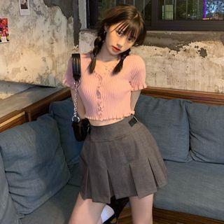 Short-sleeve Frill Trim Cropped Knit Top / Mini A-line Skirt