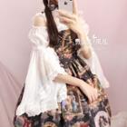 Long-sleeve Cold Shoulder Top / Print A-line Jumper Dress / Headpiece / Set