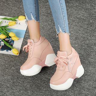 Lightning Applique Platform Lace-up Hidden Wedge Sneakers