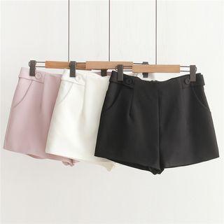 Buttoned Plain Basic Shorts