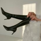 Pointy Block-heel Stitched Tall Boots