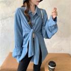 Tie-front Shirt Blue - One Size
