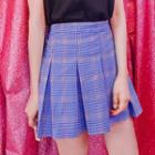 Band-waist Pleated Plaid Mini Skirt
