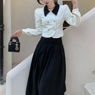Double-breasted Cropped Jacket / Midi A-line Skirt