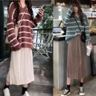Long Sleeve Striped Knit Top / Pleated Skirt