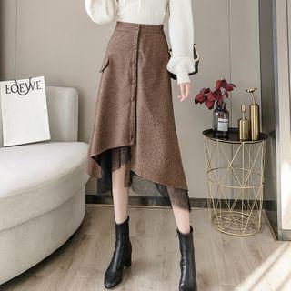 Asymmetrical Plaid Midi A-line Skirt