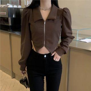 Collar Zip-up Crop Top