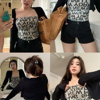 Strapless Lettering Top / Cropped Cardigan