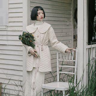 Drawstring Single-breasted Coat Beige - One Size