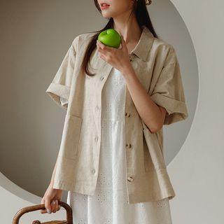 Dual-pocket Linen Blend Shirt Jacket