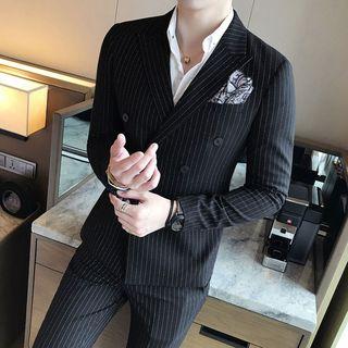 Set: Striped Double Breasted Blazer + Vest + Dress Pants