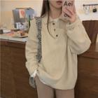 Plain Polo Knit Top Sweater - Polo Collar - One Size