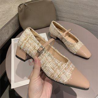 Pointed Tweed Block Heel Mary Jane Pumps