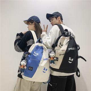 Two-tone Smiley Face Print Nylon Backpack